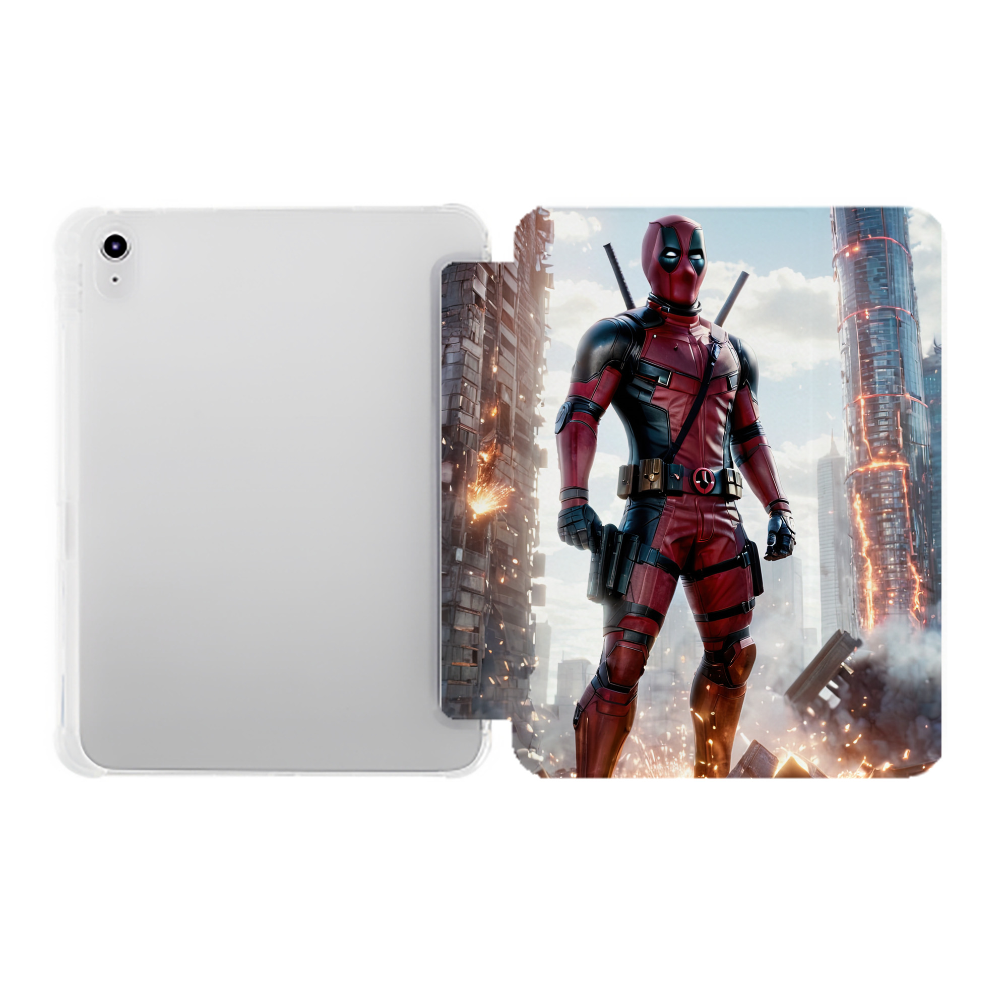 （画像用） Deadpool デッドプール IPad ケース ペン収納付き 三つ折りスタンド PUレザー×シリコン 対応機種9.5/10.5/10.9インチ